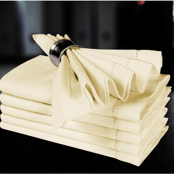 Linen Cotton Cloth Napkins Set of 4-100% Linen Hemstitched Napkins 18x18 Inches - Picture 1 of 9